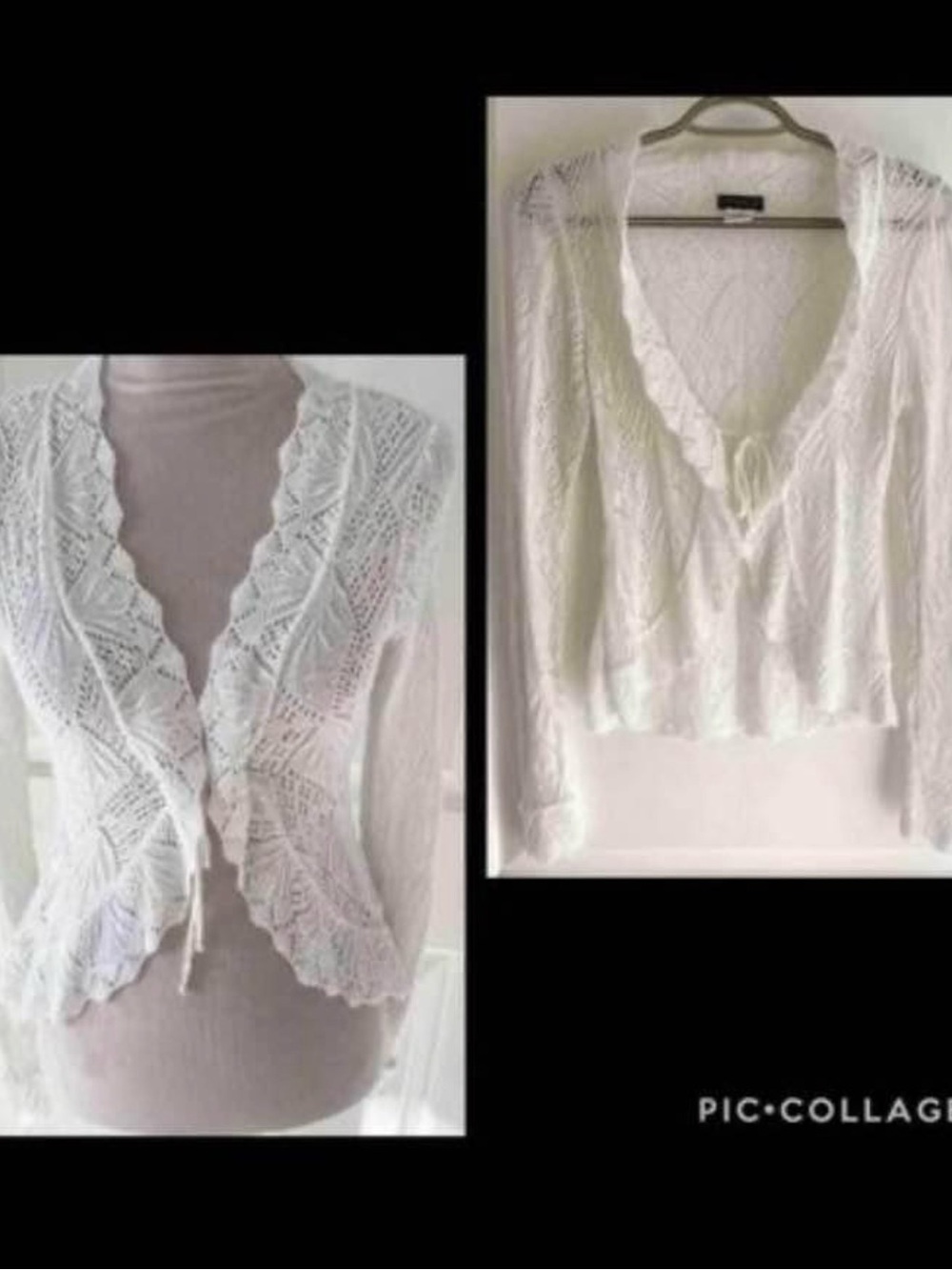 VENUS White Crochet Tie-Front Cardigan